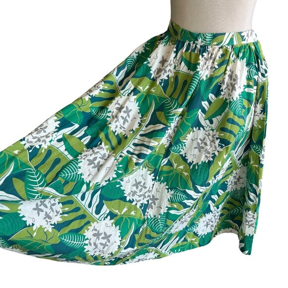 Vintage Green Floral Handmade Full Gathered Skirt - Picture 2 of 7